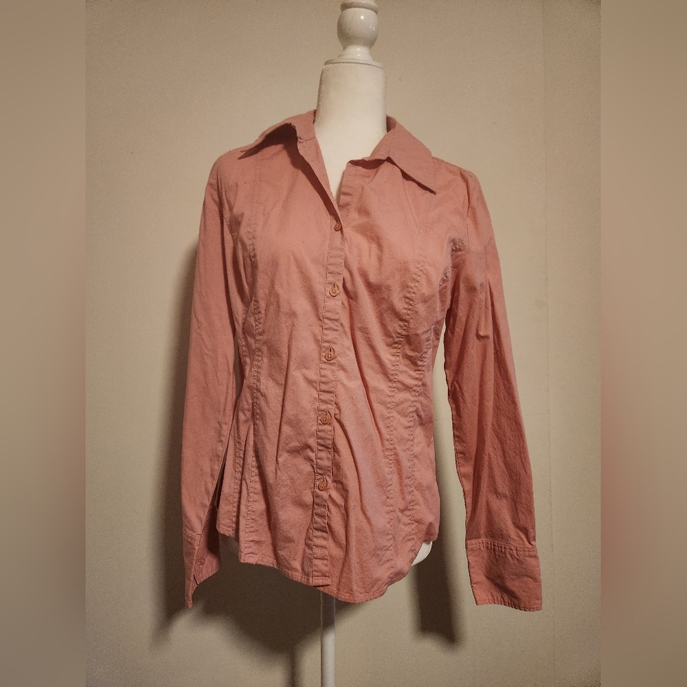 LOFT pink long sleeve button down Blouse Shirt Size 6 Small Medium EUC